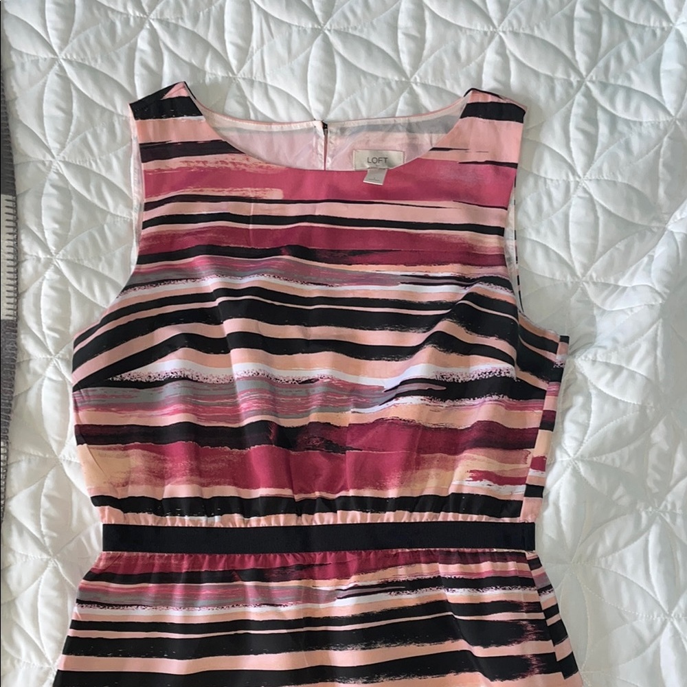LOFT Pink and Black Striped Mini Dress